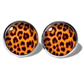 Abouki Leopard Print Stud Earrings for Women Girls Children Stainless Steel Earrings Leopard Leo Animal Print Handmade Earrings Silver