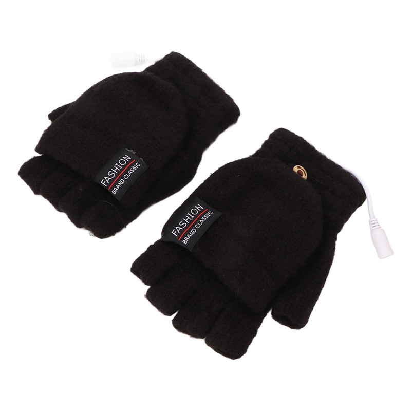 USB Heated Gloves Electric Half Hands Double Sided Heating Warm