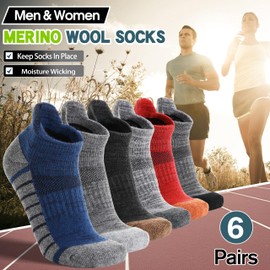 Welwoos Merino Wool Ankle Hiking Socks Thermal Warm Thick Winter Compression Support Running Cushion Athletic No Show Socks for Women Men Gifts Stocking Stuffers 10 Pairs(Dark Striped Style,M)