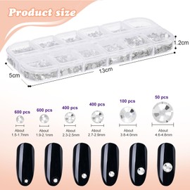 2100PCS Nail Gems Flat Crystal Nail Art Rhinestones Nail Art Tools with Pick Up Tweezers and Rhinestone Picker Dotting Pen for Crafts Nail and Face