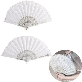 GOESUP 2 Pack White lace Folding Fan Japanese Chinese Handheld Fans for Bridal Dancing Props Church Wedding Gift Party Favors