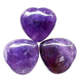 Fythesk 3Pcs Natural Mini Puff Heart Pocket Palm Stone Set, Polished Healing Chakra Reiki Balancing Crystal Worry Stone Decoration Valentine's Day Gift 1.18”(30mm), Amethyst