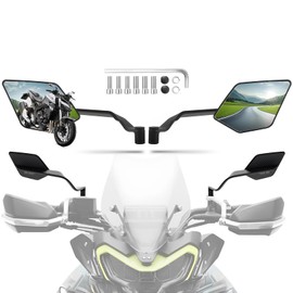Motorcycle Rear View Mirrors, Adjustable 360° Rotating Stealth Wind Wing Side Mirrors Compatible with Kawasaki Z400 Z650 Z900 Z1000 Duke 125 200 250 390 690 790 1290 etc (Large Mirror(Normal))