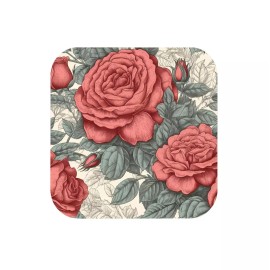 Unbranded Red Roses Pattern Coasters Set of 4 Non Slip Rubber Bottom Square Coaster