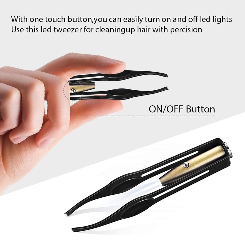 4 Pcs LED Tweezers Stainless Steel Tweezers with LED Light