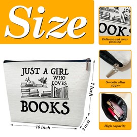 Ythuil Book Gift Makeup Bag, Just A Girl Who Loves Books, Small Cosmetic Bag for Purse, Book Lovers Gifts for Women, Besties, Daughter, Best Friends, Readers