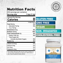 Pride of India- Himalayan White Salt Fine Grind 2.2 lbs (997.90 gm)- Rarest & Enriched W/84+ Natural Minerals- Low Sodium- Mineral Rich Nutrition and Enhanced Taste- Healthier Table Salt Substitute