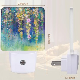 Flower Night Light,Abstract Ivy Floret Green Flower Night Lights Plug into Wall LED Dusk to Dawn Light Sensors Indoor Home Decor NightLights for Bedroom Bathroom Stairs Hallway for Girls Women