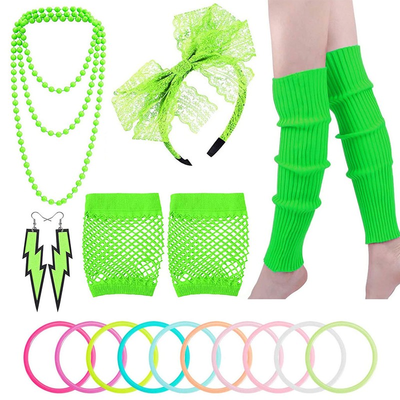 80s Earring Neon Headband Set Accessories Silicone Light Bracelets Headband