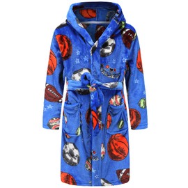 SWMSTUPF Kids Robe Boys Hooded Fleece Sleep Robe Cotton Towel Animal Soft Bathrobe（Balls,11-12Years）