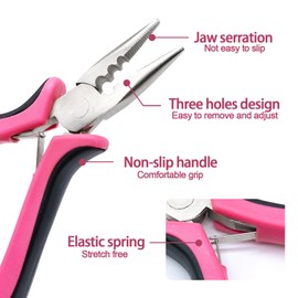 Quacc Hair Extension Pliers 3-Hole Mini Hair Extension Tool for Micro and Nano Ring Hair Extensions (Pink)