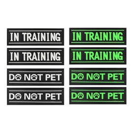 4Pcs Dog Patches for Harness, DO NOT PET Dog Harness Patches with Hook Backing, in Training Dog Patch, Reflective Removable Tags, Creative Cartoon Font