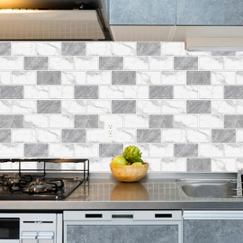 URCOLOR 10-Sheet Backsplash Tile for Kitchen Peel and Stick, 12"x12" Back Splashes for Bathroom Grey White Marble Look