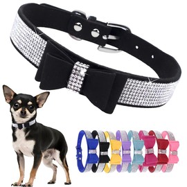 Hotlion Bow Tie Rhinestone Dog Collar Cute Sparkling Crystal Diamond Puppy Kitten Pet Cat Collar for Small Dogs Boys Girls Black XS