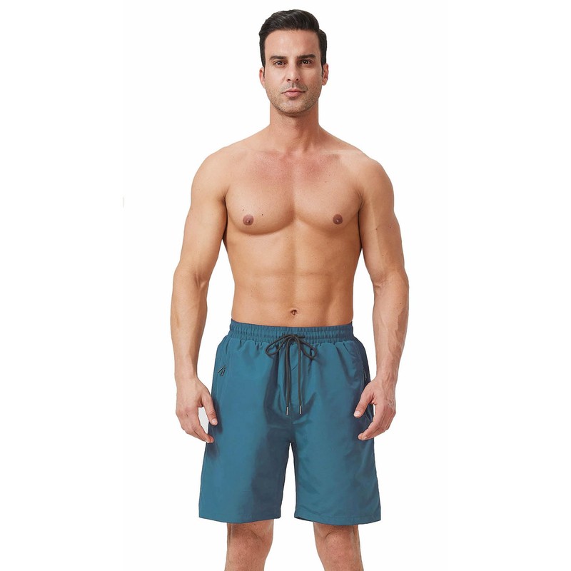 Ougelebo Swimming Trunks with Zip Pocket Men's Quick-Drying, peacock blue,