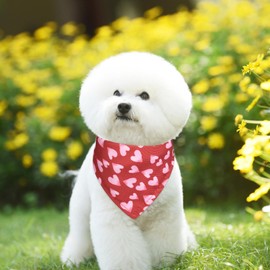 Red Heart Pattern Dog Bandanas, Comfortable Cotton Triangle Bibs Scarfs for Dogs or Cats, Cute Pet Kerchief for Small Medium Large Dogs