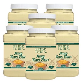 Pride of India - PACK of 6 - Mung Bean Flour 1 lbs (454 gm) Nutty Slightly Sweet Earthy Taste Freshly Milled in Small Batches | Used for Cooking Baking Binding Agent Fritters Noodles Pancakes Bread