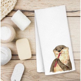 KRHFG Funny Otter Hand Towels Decorative, Coastal Ocean Bathroom Decor, Otter Lover Gifts Decorative Hand Towels Drying Cloth for Kids Toddler Bath Room Washroom, 16x24 Inch