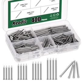 Keadic 400 Pcs Hardware Steel Nail Assortment Kit, Small Finishing Pin Nails Hand, Silver Galvanized Nails for Hanging Pictures and Woodworking (26mm, 28mm, 30mm, and 35mm)