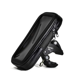 Aqualand Smartphone Holder, Waterproof, Dustproof, 360 Degree Rotation, Drop Prevention Wire, Strong Fixation, Compatible with Various Smartphones, Adjustable Velcro Closure, Bicycle, Bike, Scooter, Moped, (Black, XL Size)