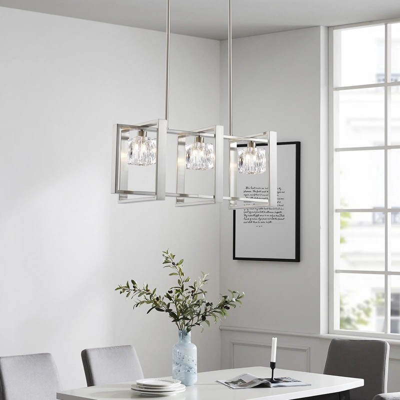 WUZUPS 3-Light Chandelier Glass Cube Shade Pendant Light Modern Lighting