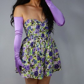 DooWay Super Long Satin Dress Gloves Sun Protection Stretch 28 inches for Women Opera Wedding Evening Costume, Purple, Medium