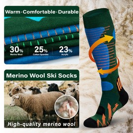 Merino Wool Ski Socks Mens Womens 2 Pairs for Skiing, Snowboarding, Thermal Knee High Winter Warm Sports Performance Socks