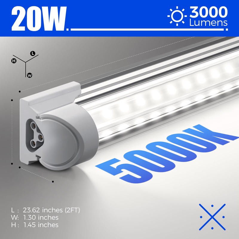 Barrina 5000K 2FT LED Shop Light, 3000LM, 20W, T8 Shop