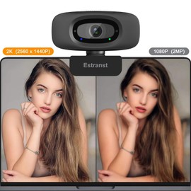Estranst Estranst 2K Quad HD Webcam with Privacy Cover & Noise-Canceling Microphone & USB C Adapter, Video Web Streaming Camera for PC Computer Desktop Laptop Mac Zoom Teams &More, 2pcs Cable Organizer