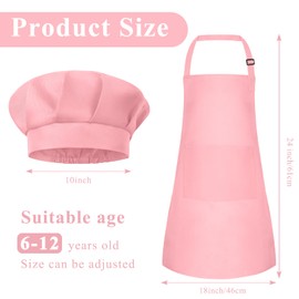 BOUBONI Kids Apron and Chef Hat Set Adjustable Child Art Aprons with 2 Pockets Toddler Chef Hat and Apron for Cooking Baking Painting (Pink)