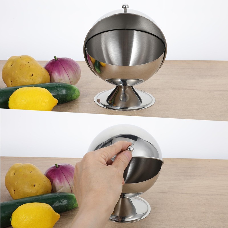 Stainless Steel Sugar Bowl with Roll Top, Stainless Steel Spherical