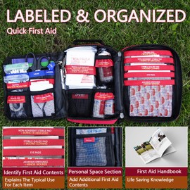 First Aid Kit, Upgrade Trauma First Aid Kit with Labelled Compartments -Emergency Medical Kits with Molle System First Aid Kits for Car, Home, Hiking, Camping and Outdoor Emergencies -216 Pieces