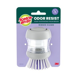 Scotch-Brite Odor Resist Soap Dispensing Palm Brush, Reusable Scrub Brushes for Cleaning Cookware, Bathtubs, and Showers without Scratching, Antimicrobial and Rinses Clean