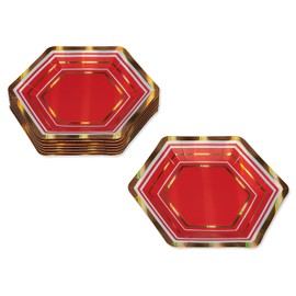 Papyrus Dessert Plates, Gold & Red Stripes (8-Count)