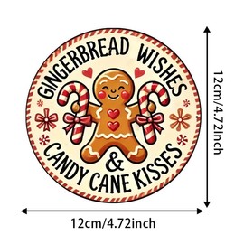 2D Flat Stickers - Vintage Gingerbread Wishes and Cane Kisses Round Sign, Lightweight Holiday Decoration, Suitable for Car, Home, Restaurant, Bar, Cafe, Door, Set of 2, 4.72"x4.72" |#CZ298