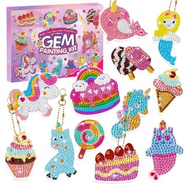 Pack of 12 Craft Girls 4-12 Years, 5D Diamond Painting Toys, Make Your Own GEM Keyring Creative Set Craft Girls 4-12 Years Gifts Easter Gifts Children
