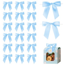 Blue Twist Tie Bow for Wrapping Gift 3.5" Premade Satin Ribbon Bow Decorations for Crafts Treat Bag Wedding Bridal Shower Christmas Tree Party Favors Decor Accessories - 30 Counts