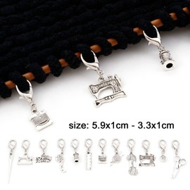 DoreenBeads 12Pcs Knitting Themed Stitch Marker Charms for Crocheting and Knitting, Antique Silver Locking Alloy Crochet Stitch Marker with Lobster Clasp Knitting Crocheting Accessories