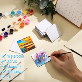 12 Set Magnetic Painting Canvas Kit Small Magnet Canvas Panels Mini Painting Board Paint and Sip Set for Fridge Arts Watercolor Acrylic Paint Christmas Crafts Project(Square,2.5 Inch)