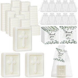 240 Pcs Cross Soap Baptism Favors Set, 80 Scented Soap Favors, Bags and Cards for Baby Shower, Christening, Communion, Wedding, Bridal Party Guests Decoration (White)