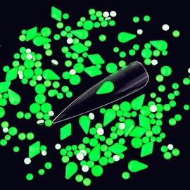 Blinginbox 150pcs Nail Art Rhinestones Emerald Neon Flatback Round Gems Charms Nail Gem Stones with Multi Shapes Neon Glass Crystals Diamonds for Nail Design DIY Crafts Faces Eyes Makeup Decoration.