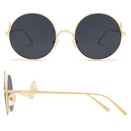 Appassal Round Sunglasses for Women Vintage Metal Butterfly Y2k Sunnies AP3693, Gold/Grey