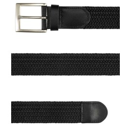 Streeze 35mm Wide Stretch Belt - Braided Elastic Woven Belt with Silver Buckle Ideal for Jeans (2XL 45" - 48", Black)
