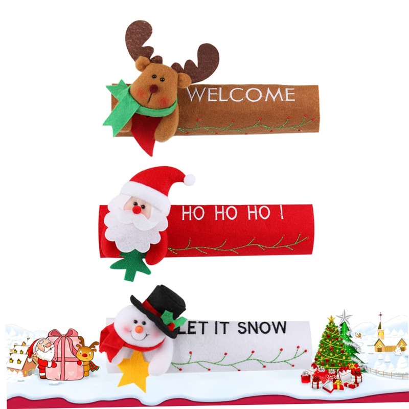 Gadpiparty 3-Piece Christmas Themed Refrigerator Handle Covers Fabric Door Handle