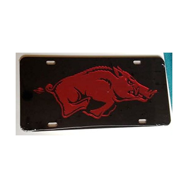 Arkansas Razorbacks Black Red Mirrored Car Tag - Hogs License Plate
