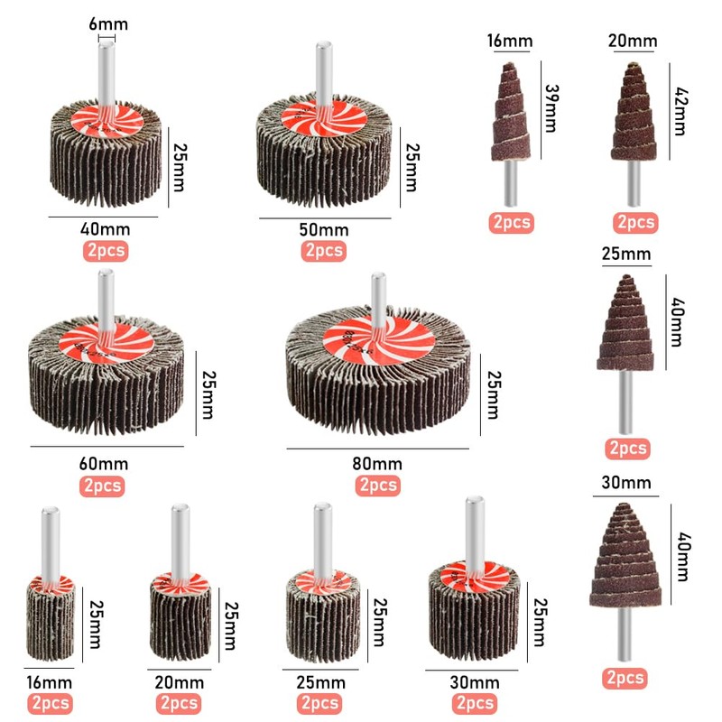 TOVOT 24PCS Mounted Flap Wheels Assortment Kit with 1/4" Mandrel