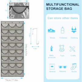 Baseball Hat Rack, 24 Pocket Over The Door Cap Organizer with Clear Deep Pockets to Display Baseball Caps Collection, Complete with 3 Over Door Hooks (Light Gray)