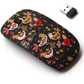 2.4G Wireless Mouse with Cute Pattern Design for All Laptops and Desktops with Nano Receiver - Set Rooster hens Chickens