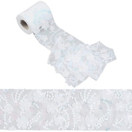 GORGECRAFT 9 m Flower Lace Ribbon 10 cm White Embroidered Sequins Lace Net Trim Tulle Webbing Ribbon Bow Making Ribbon Flower Applique Sewing Craft Supplies Edge Trim for Wedding Bridal Wear