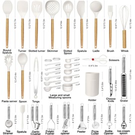 Cooking Utensils Set- 35 PCs Kitchen Utensils with Grater,Tongs, Spoon Spatula &Turner Made of Heat Resistant Food Grade Silicone and Wooden Handles Kitchen Gadgets Tools Set for Cookware